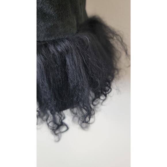 Black Genuine Suede & Fur Trim 70s Glam Whimsygoth Festival Coat - Picture 13 of 16